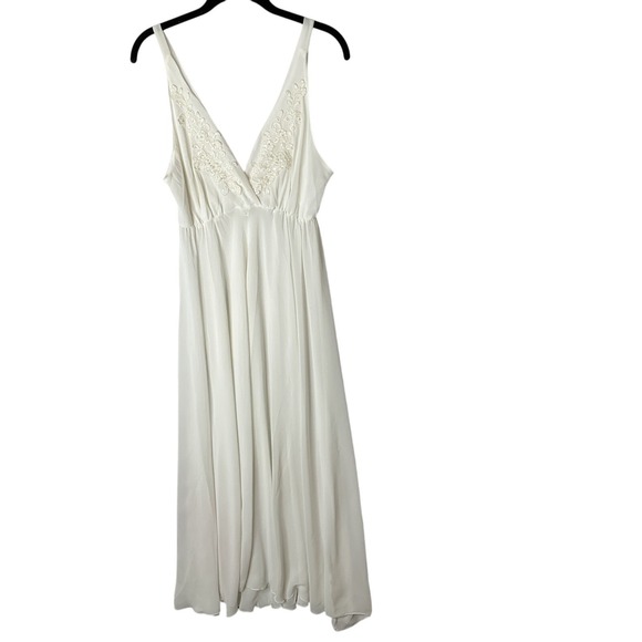 Linea Donatella Flowy Sheer Chiffon Bridal Lace Embellished Nightgown Lingerie M